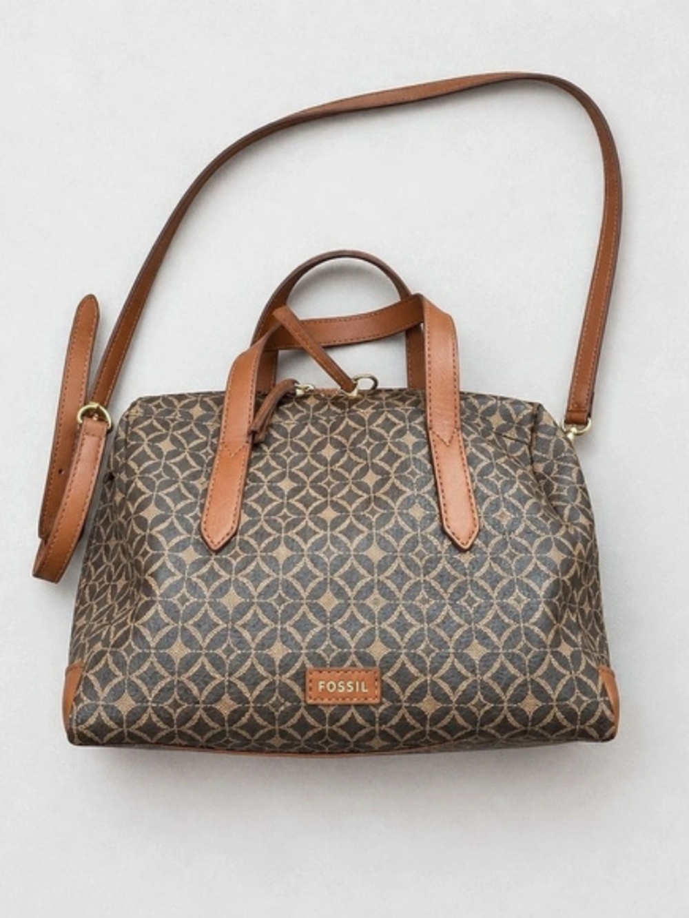 FOSSIL Sydney Satchel Monogram Shoulder Bag Brown & Black
